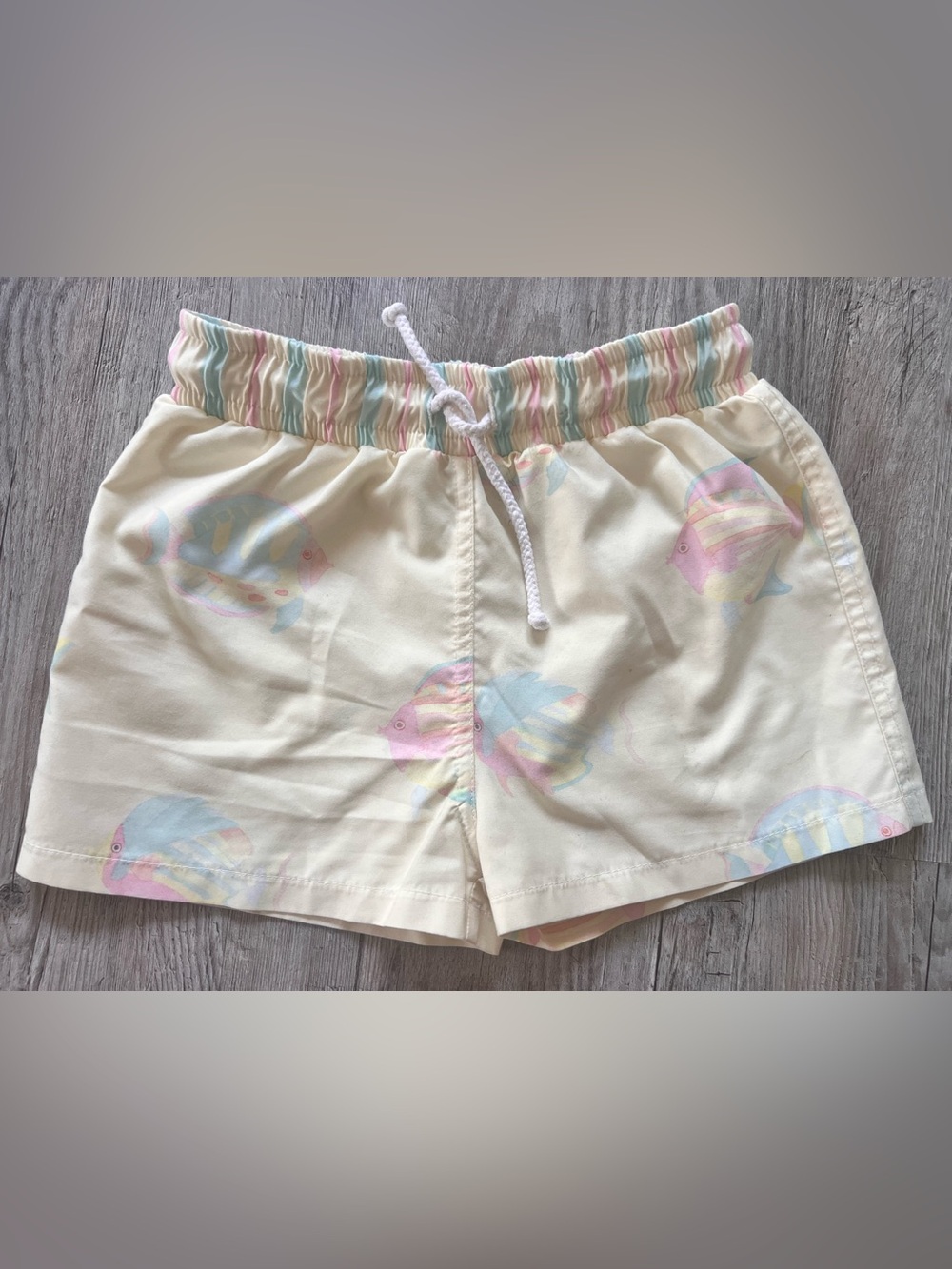 Sal and Pimenta Cream Pastel Fish swim trunks